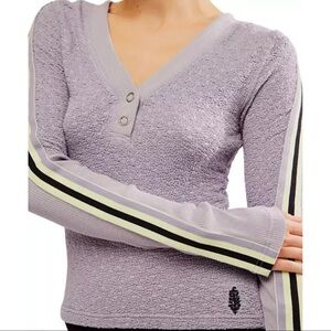 Free People Movement Recovery Layer Henley Shirt XS Trailblazer Purple Gray NWT